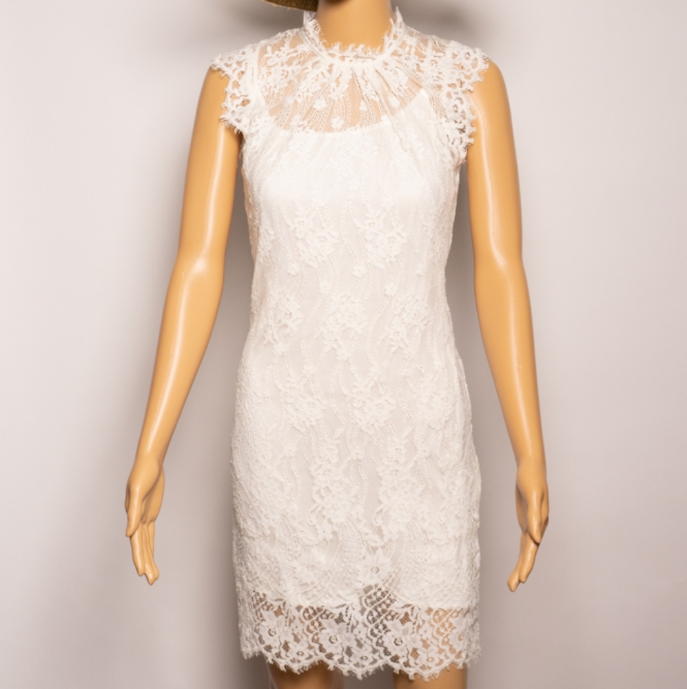 Beautiful Cream, lace dress with high neck. NWT